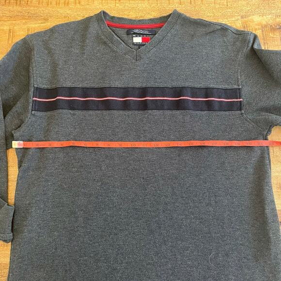 Vintage Tommy Hilfiger Y2K Sweater Mens L High V Neck Grunge Stripe Logo 90s - Picture 7 of 10